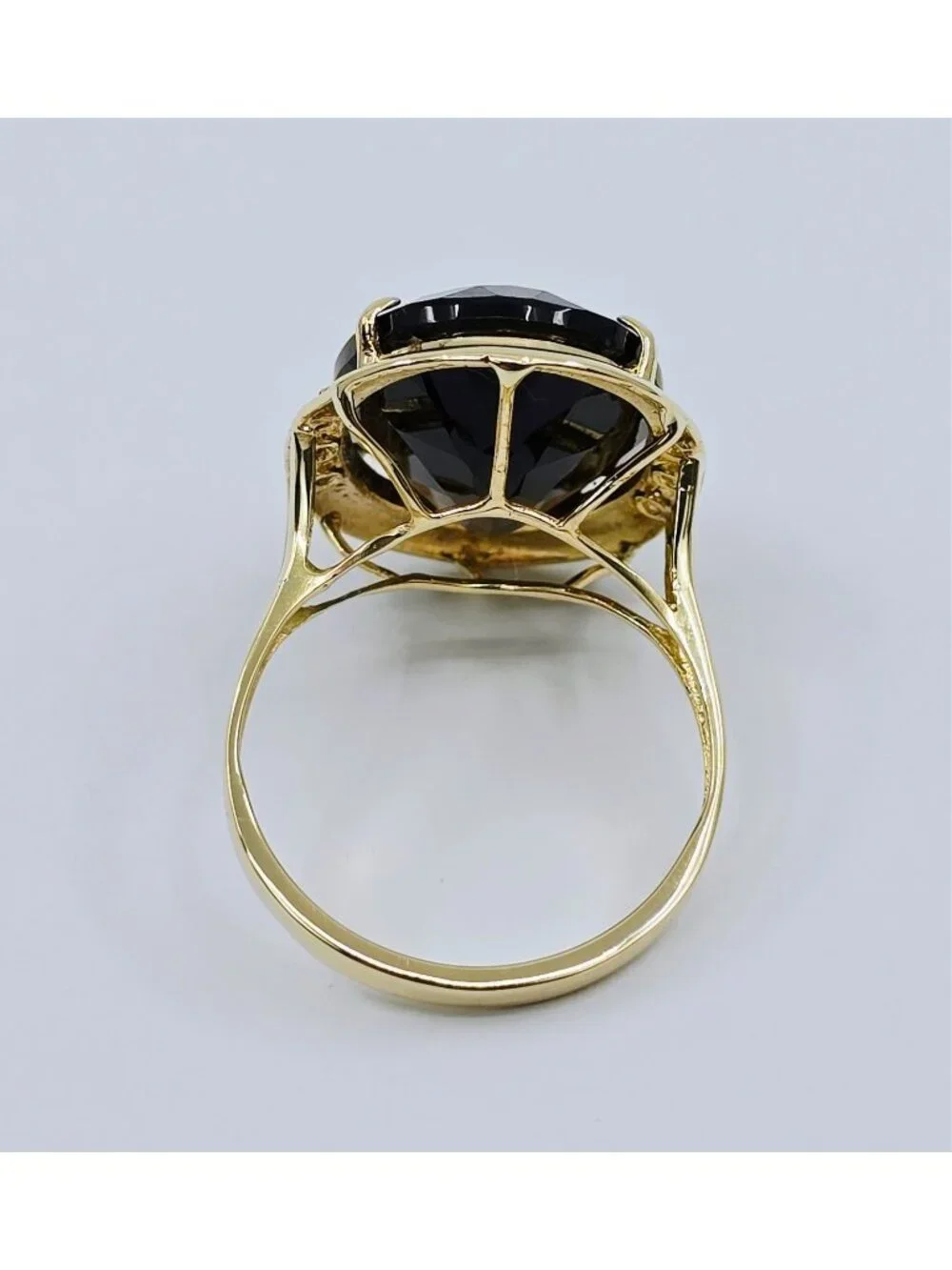 Elegant Large 14K Yellow Gold Designer Smoky Quartz & Diamond Ring - Size 10